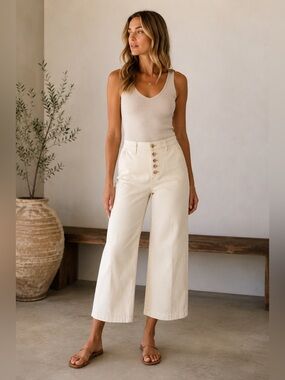 Coastal Grandmother Ivory Wide Leg Crop Jeans Size 0
